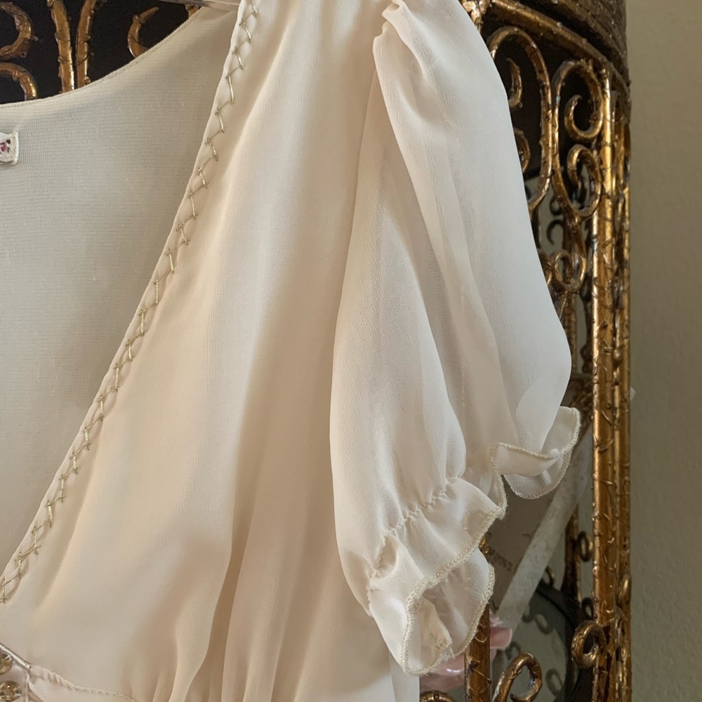 Ladies Creme Colored Jeweled Blouse - Picture 3 of 5